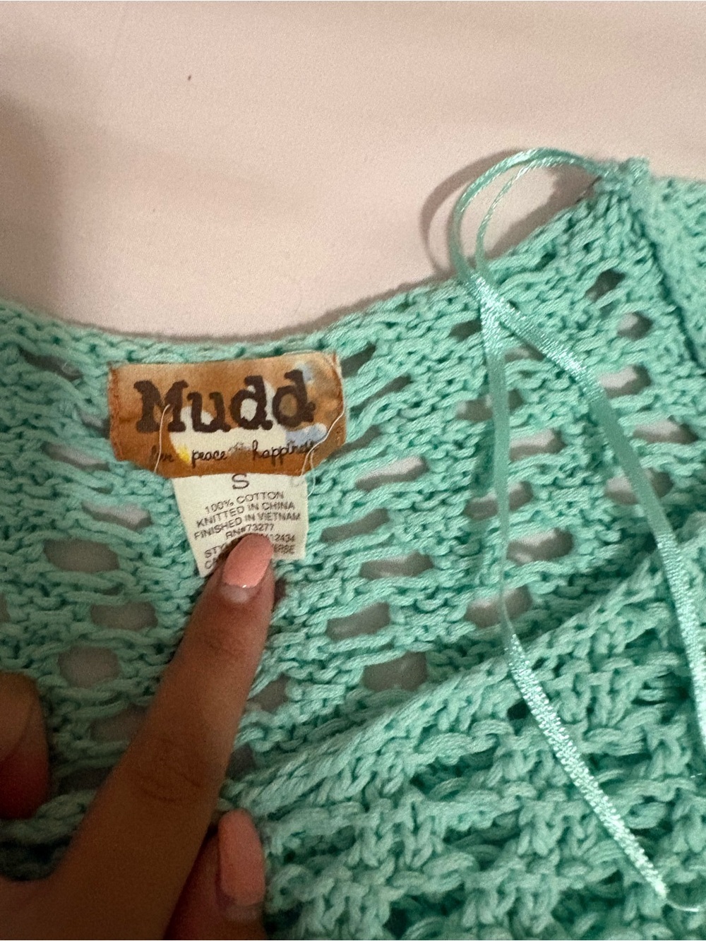 Mudd Mint Open Crochet Tie-Front Top